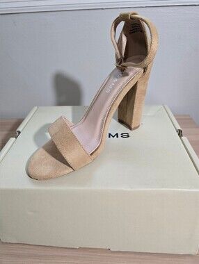 J. Adams Shirley Nude Suede Block Heel Ankle Strap Sandal
